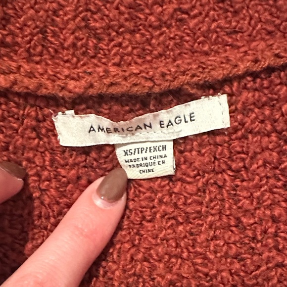 American Eagle Cozy Knit Button-Up Sweater Cardigan in Rust - Picture 2 of 4
